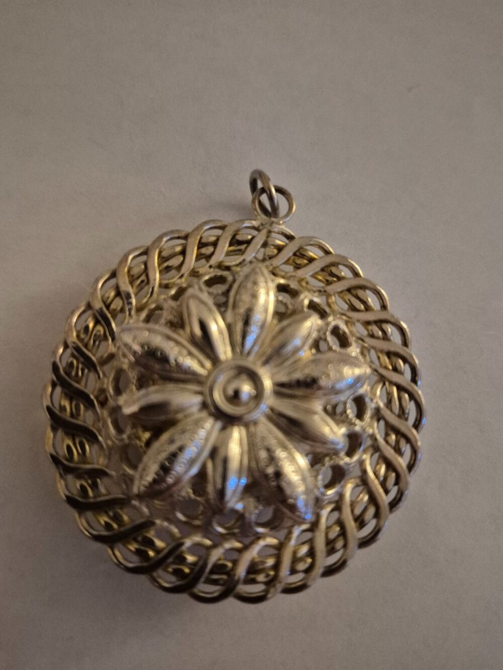Vintage 1970s Ornate Goldtone Filigree Flower Dome Statement Pendant 2"